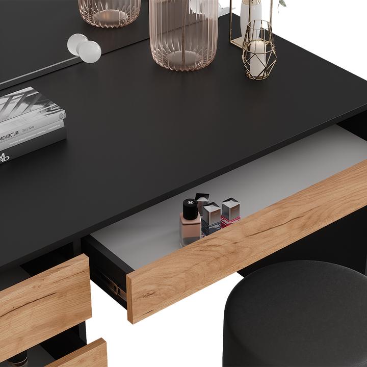 Actual product image Vicco Dressing table Sherry, Anthracite/golden oak, 120 x 75 cm with LED lighting and stool (120 x 75 x 55 cm)