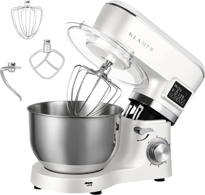 Actual product image KLAMER Küchenmaschine Classic 1400 W – 5,5 L Rührschüssel aus Edelstahl, Knet-, Rühr- & Schneeb… (1400 W, 5.50 l)