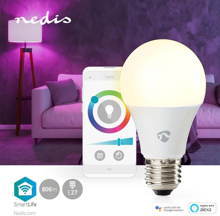 Produktbild Nedis WIFILRC10E27 SmartLife Vollfärbige LED-Lampe WLAN E27 806 lm 9 W RGB + weiss veränderbar 2700 (E27, 806 lm, 1x)
