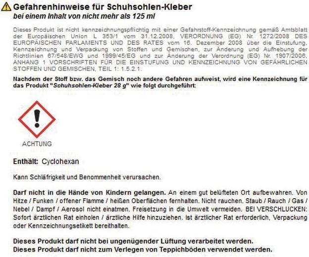 Nährwerte und Zutaten Bindulin Schuhsohlen- und Lederkleber LK 9, 28 g (28 g)
