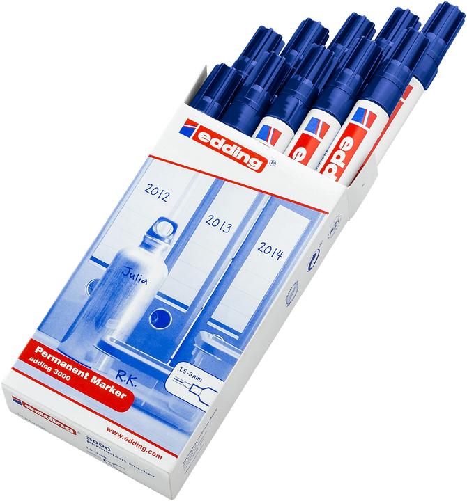 Actual product image Edding Permanent Marker 3000 1.5-3mm (Blue, 3 mm, 10 x)