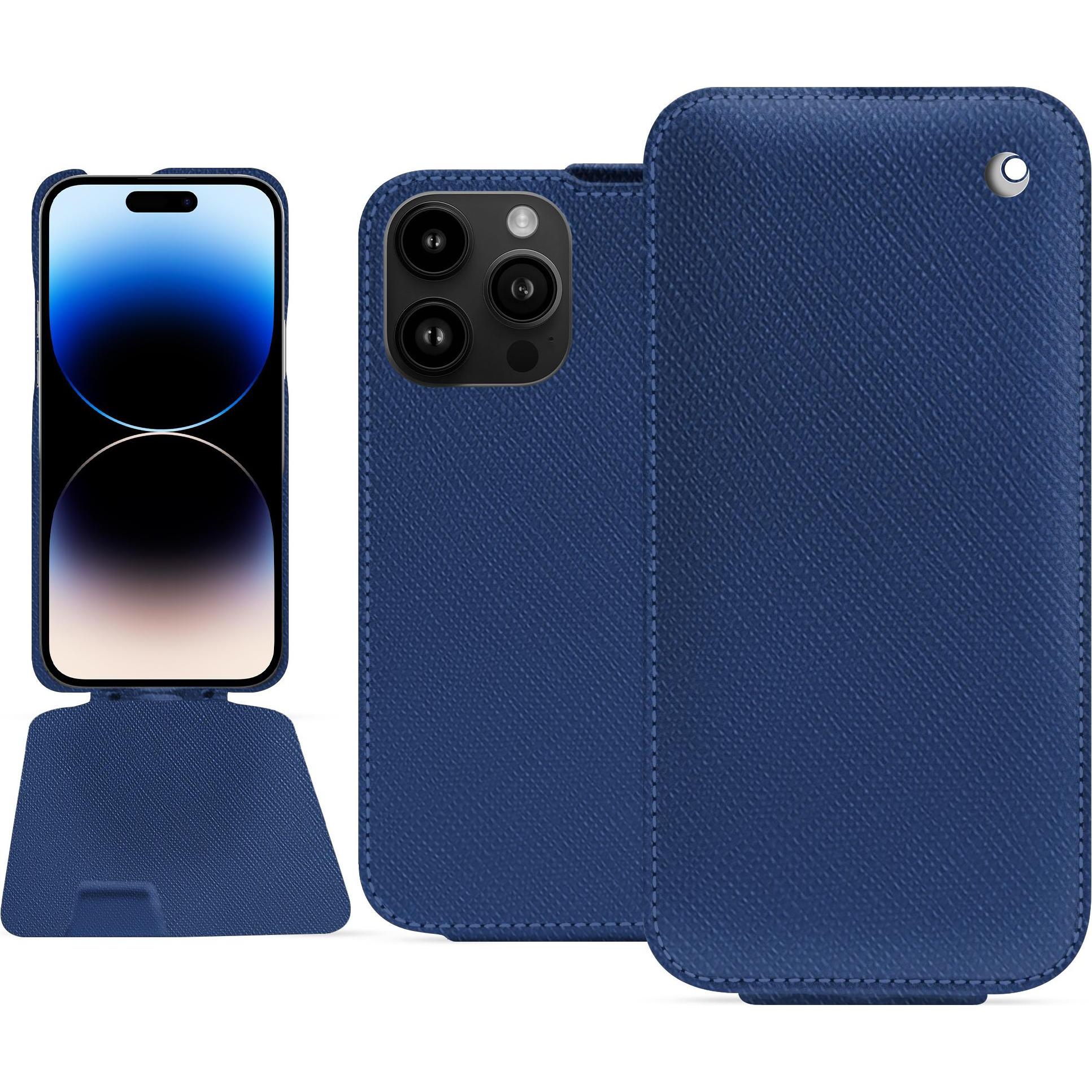 Noreve Lederschutzhülle vertikal (Apple iPhone 15 Pro Max), Smartphone Hülle, Blau