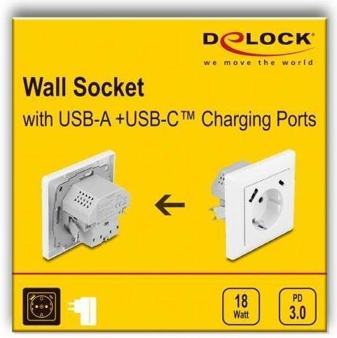 Produktbild Delock Einbausteckdose mit 2 USB Ladeports, 1 x USB Typ-A