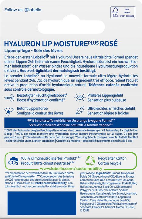 Produktbild Labello Hyaluron Lip Moisture Plus Rosé (Lippenpflege Stick, 5.20 ml)