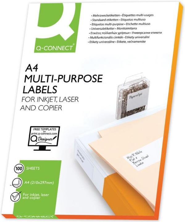Produktbild Q-Connect Universaletiketten 100 weisse Blatt (5705831106451)