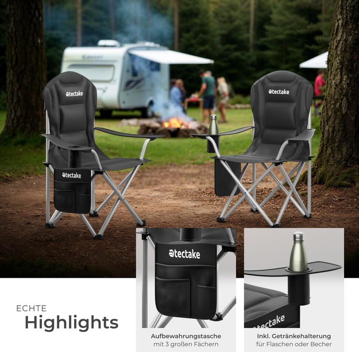 Produktbild tectake Gepolsterter Campingstuhl MTX, faltbar, mit Getränkehalter
