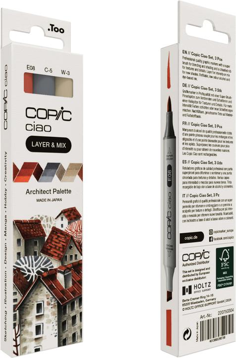 Immagine prodotto Copic CIAO - Marchio (E-08 Marrone, W-3 Grigio caldo n. 3, C-5 Cool Gray No. 5, 6 mm, 3 x)
