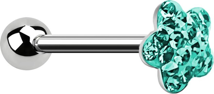 Produktbild Star Piercing Barbell silber mit Kugel und Scheibe Blume türkis Epoxy Schutzschicht (ohne Messing, Chirurgenstahl 316L)