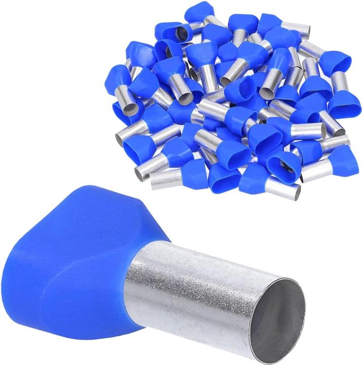Actual product image Kalitec 50 pieces AET1616BL Twin wire end ferrules insulated 2x16.0mm² 16mm long blue I Made in Germany