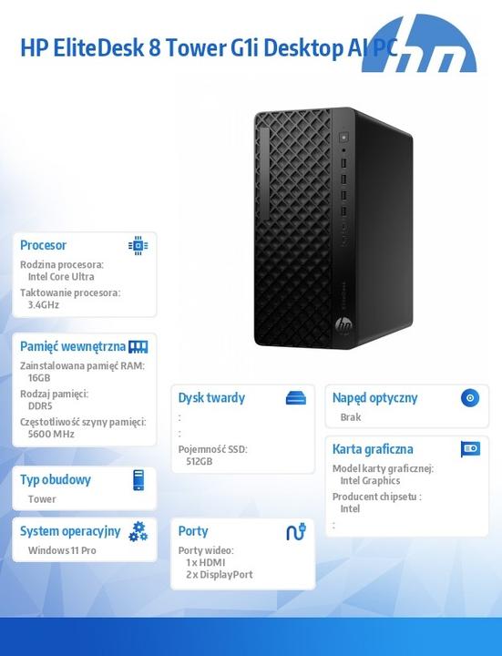 Produktbild HP EliteDesk 8 Tower G1i Desktop AI PC (512 GB, 16 GB, Intel Core Ultra 5 235)