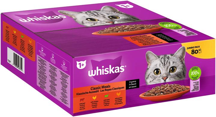 Actual product image Whiskas ® Portionsbeutel Multipack Jumbo Pack 1+ Klassische Auswahl in Sauce 80 x 85g (Adult, 6800 g)