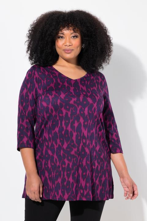 Actual product image Ulla Popken Abstract Print 3/4 Sleeve V-Neck Knit Tunic (50, 52)