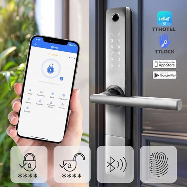 Produktbild Eura Griff mit Zutrittskontrolle ELH-20H4 silber (Fingerabdruck, Bluetooth, Elektronische Zahlenkombination, Schlüsselkarte)