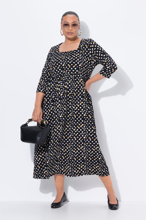Produktbild Ulla Popken Maxikleid, Punkte, A-Linie, Carree-Ausschnitt, 3/4-Arm (46, 48)