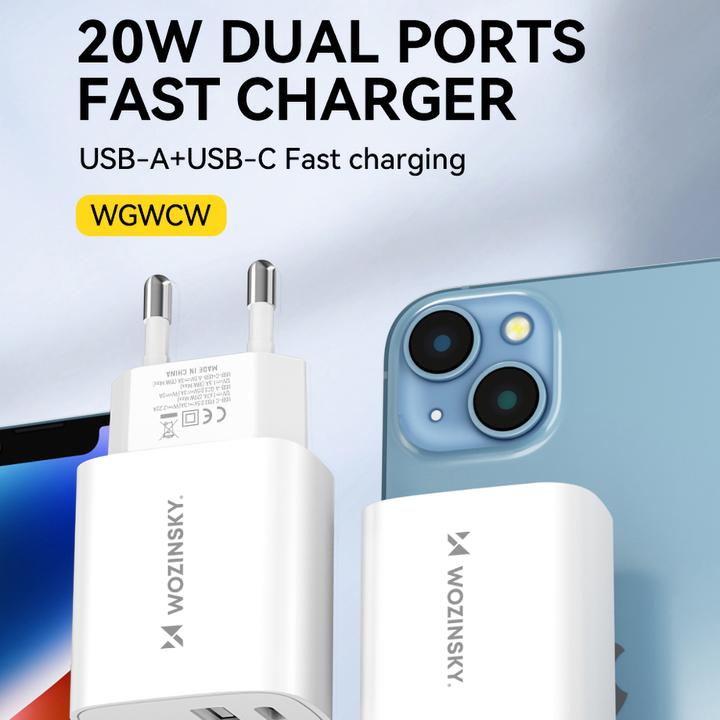 Actual product image Wozinsky WGWCW USB-A USB-C 20W wall charger - white (20 W)
