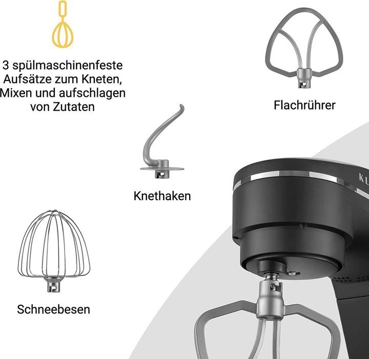 Image du produit KLAMER Küchenmaschine, Knetmaschine mit 6 Liter Edelstahl Schüssel (1800 W)