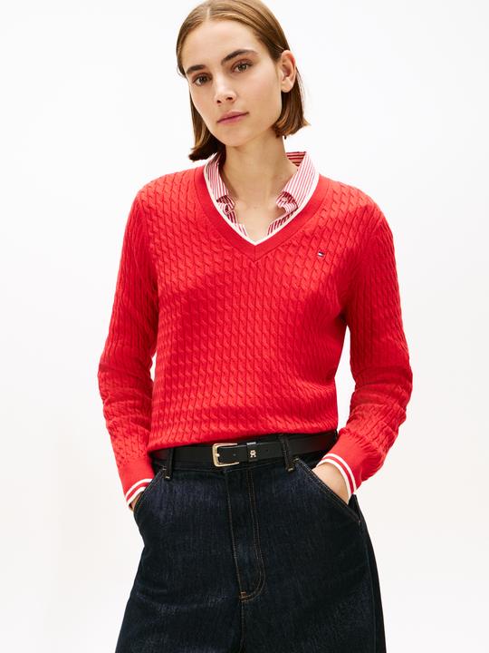 Produktbild Tommy Hilfiger Kabelfein GG V-Ausschnitt Langarmpullover (S)