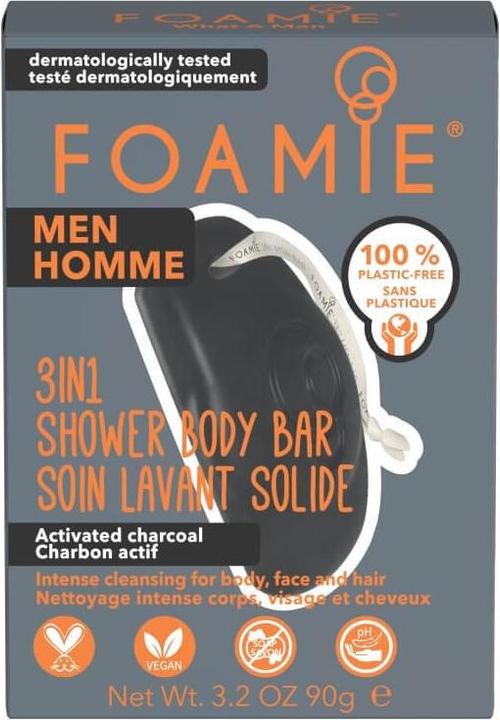 Foamie MenÂ's shower soap for face. body and hair What A Man (3 in 1 Shower Body Bar) 90 g