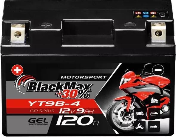 Produktbild BlackMax YT9B-BS Motorradbatterie Gel GT9B-4 (DIN 50801/50815) (12 V, 9 Ah, 120 A)