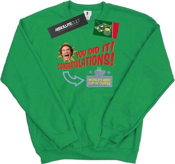 Actual product image Elf Mens World's Best Coffee Sweatshirt (XXL)