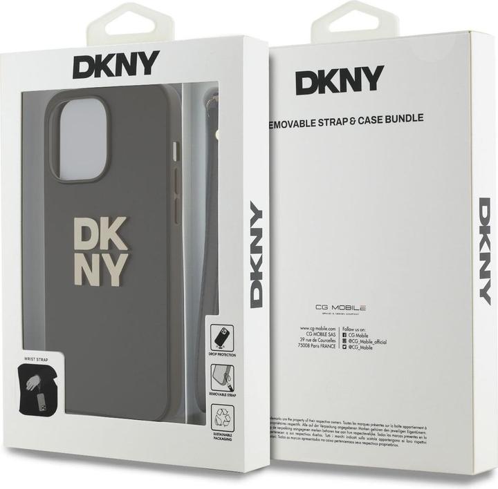 Actual product image DKNY PU Leather Stack Logo Wrist Strap Case for iPhone 14 Pro Max Brown (Apple iPhone 14 Pro Max)