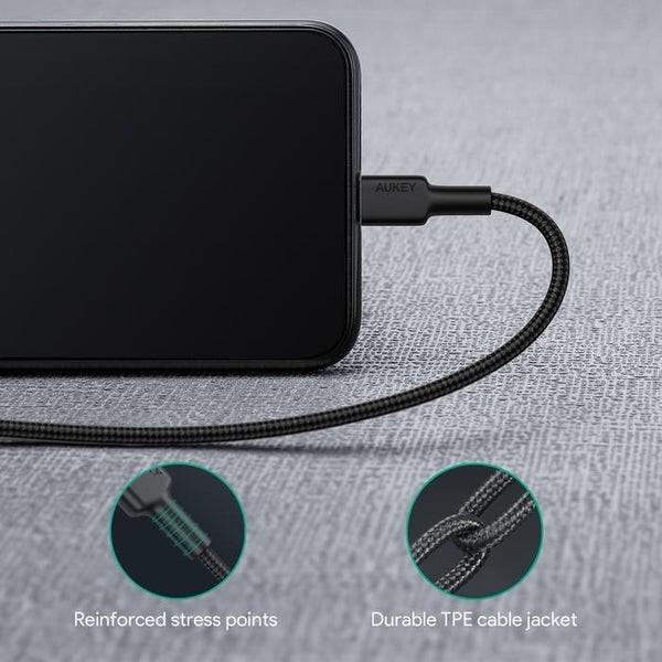 Immagine prodotto Aukey CB-CL02 Cavo Lightning-USB C in nylon nero | Alimentazione USB-PD | 1,2 m | Certificato Apple MFi (1.20 m, USB 3.2 Gen 1)