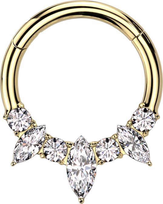 Actual product image Star Piercing Micro segment ring hinged gold plated two oval crystals silver four round crystals silver (without brass, Titanium)