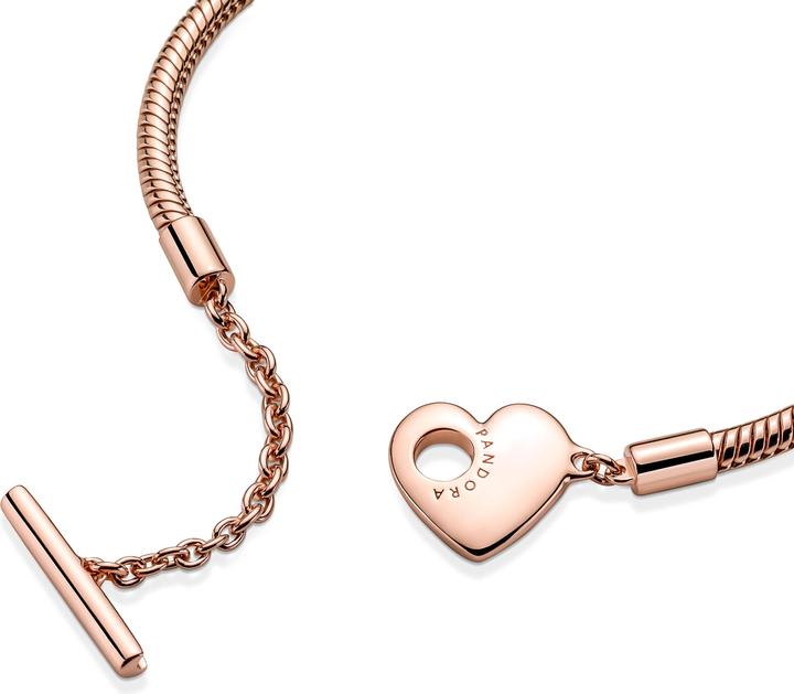 Immagine prodotto Pandora Bracciale in oro rosa 14k Moments Heart T-Bar Snake Chain (21 cm, Metallo, placcato oro rosa)