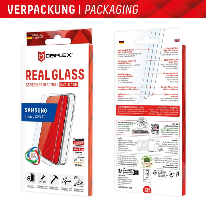 Actual product image Displex Real Glass, 2D Panzerglas + Handyhülle (1 Piece, Samsung Galaxy S23 FE)