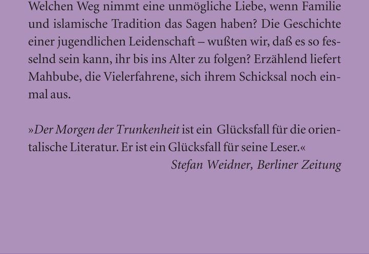 Nährwerte und Zutaten Der Morgen der Trunkenheit (Deutsch, Fattaneh Haj Seyed Javadi, 2010)