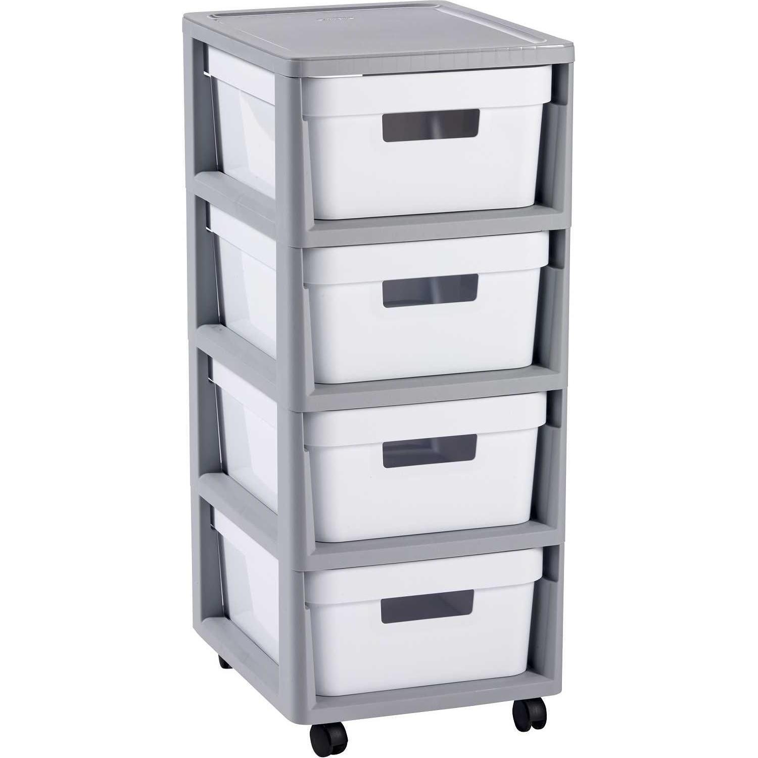 Curver, Utensile giardinaggio, Infinity 4 x 10 L à roulettes avec Quatre tiroirs à roulettes Chariot d'appoint