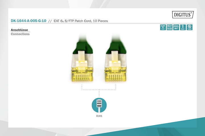 Produktbild Digitus CAT 6A S/FTP Patchkabel, 10 Stück (S/FTP, CAT6a, 0.50 m)