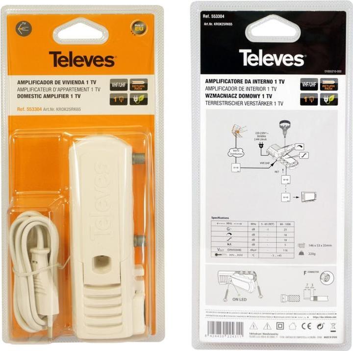 Actual product image Televes BK amplifier 25dBKROK25RK6588-1006MHz RK 5-65MHz PST+