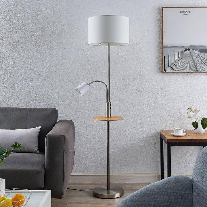 Image du produit Lindby Aovan Lampadaire avec rangement et USB, nickel (E27)