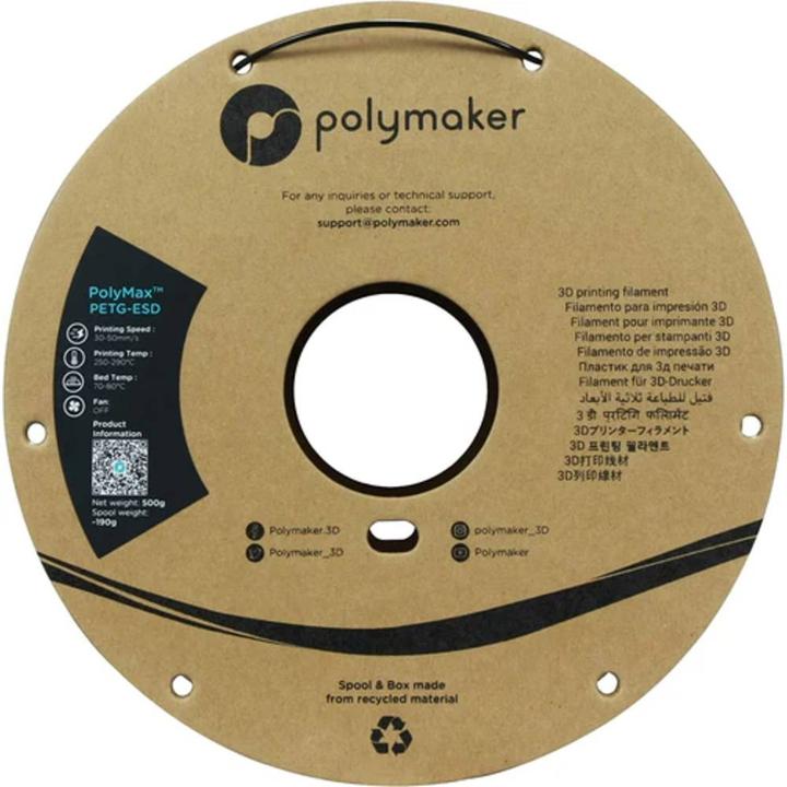 Actual product image Polymaker PolyMax PETG-ESD (PETG, 1.75 mm, 500 g, Black)