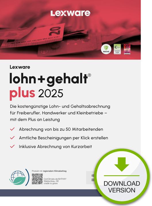 Produktbild Lexware lohn+gehalt plus 2025 - Abo (1 User, unbegrenzt)