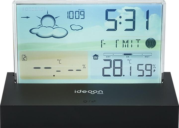 Ideoon Funk-Wetterstation mit farbigem und rahmenlosem LCD-Display, Hygrometer, Aussensensor