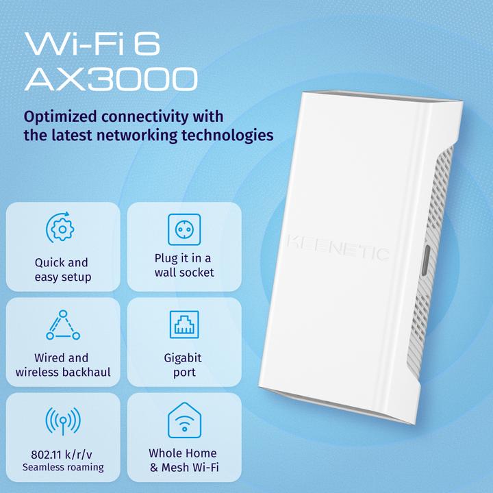 Produktbild Keenetic AX3000 Wi-Fi 6 Mesh Extender (2402 Mbit/s, 574 Mbit/s)