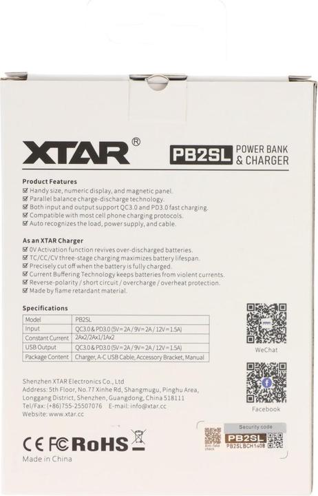 Image du produit Xtar PB2SL Chargeur et powerbank à 2 compartiments, pour batteries Li-Ion, avec affichage (Chargeurs sans batterie)