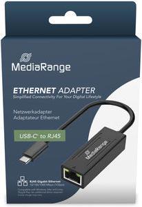 Actual product image MediaRange USB Type-C® network adapter with RJ45 port, 10/100/1000 Mbps, 20cm, black (USB-C)