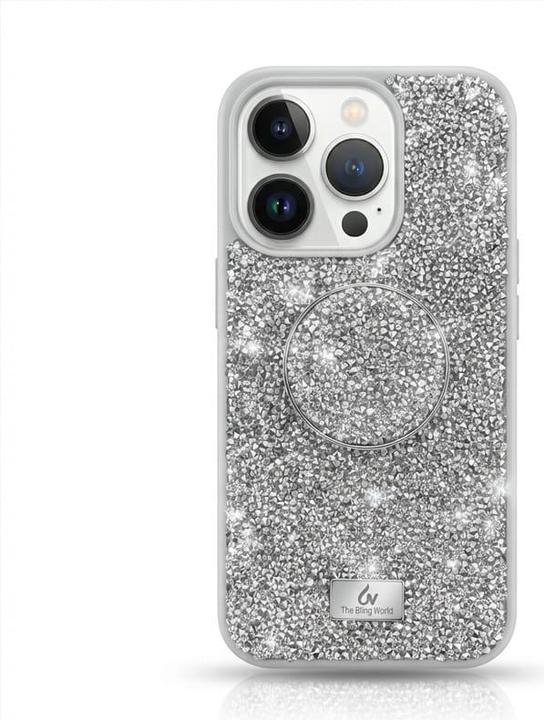The Bling World iPhone 14 Pro - Hülle, glänzendes Design mit Standfunktion, Silber (Apple iPhone 14 Pro)