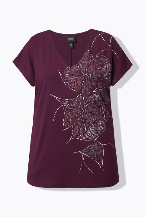 Actual product image Ulla Popken Rhinestone Pattern Cap Sleeve Tee