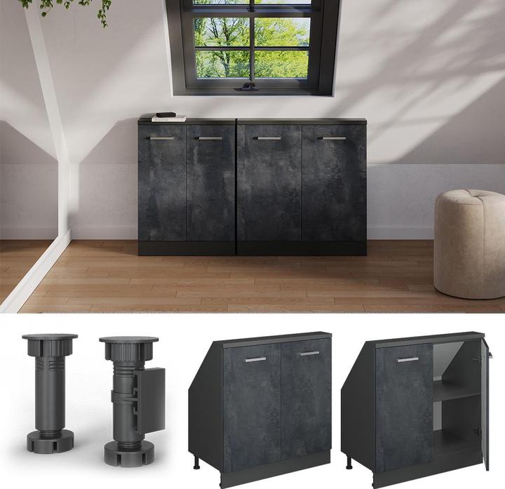 Produktbild Vichy Dachschrägenschrank Rion, Schwarz Beton/Anthrazit/Anthrazit, mit 2 Türen (46 x 46 x 81.60 cm)
