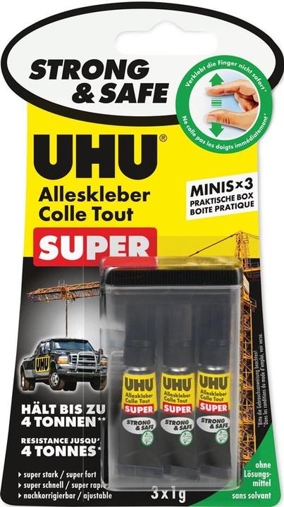 UHU Alleskleber Strong+Safe Mini 42210 transparent, geruchlos 3x1g (1 g)