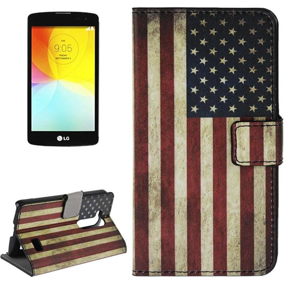 Thumbnail - König Design Schutzhülle Handytasche (Flip Quer) für Handy LG L Fino D290N D295 Retro Fahne USA (LG L FIno), Smartphone ...