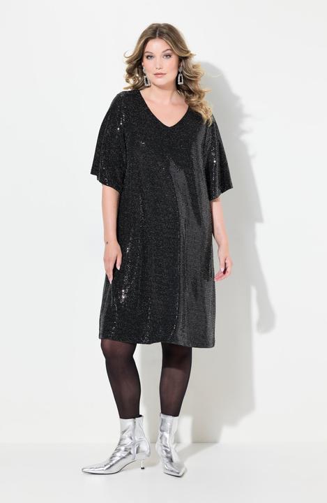 Produktbild Miamoda Damen grosse Grössen Kleid, A-Linie, Pailletten-Optik, 3/4-Ärmel schwarz 52 836334100-52 (52)