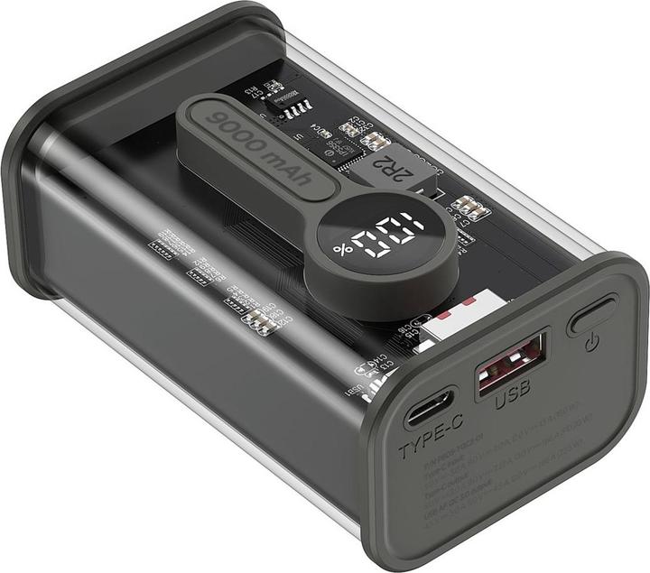 Actual product image Gembird PowerBank Transparent QC3.0 black (9000 mAh, 20 W, 33.30 Wh)
