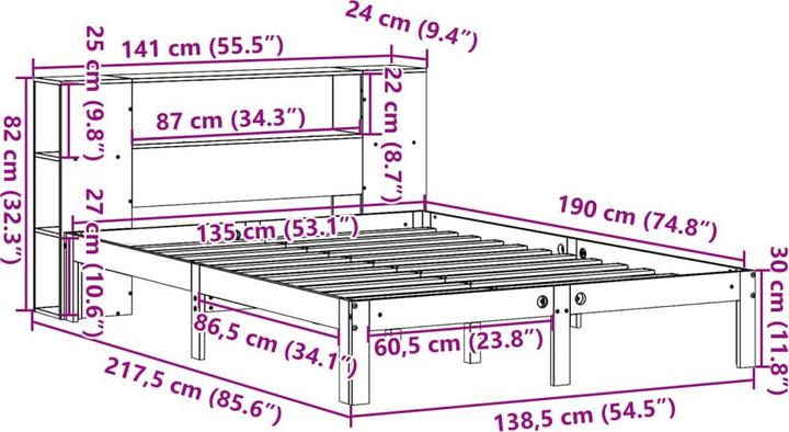 Produktbild vidaXL Bett mit Regal (135 x 190 cm)