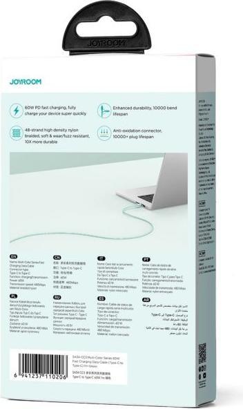 Actual product image Joyroom Multi-Color Series SA34-CC3 USB-C / USB-C Cable 60W Fast Transfer 1m - Green (1 m, 60 W)