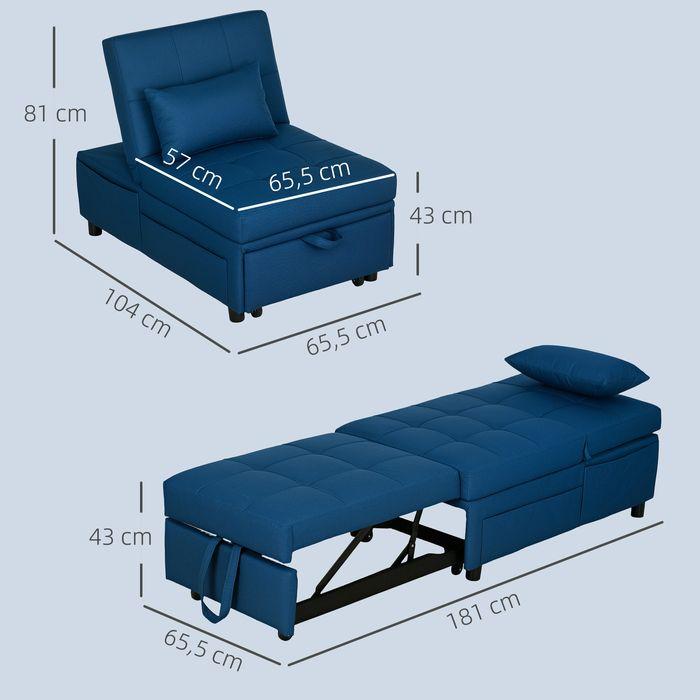 Produktbild Swisshandel24 3-in-1 Schlafsessel mit Bettfunktion, ausziehbares Schlafsofa, Schlafstuhl, bis 150kg, blau